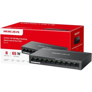 MERCUSYS 10-Port 10/100Mbps Desktop Switch with 8-Port PoE+, PoE Power Budget 65W By TP-Link
